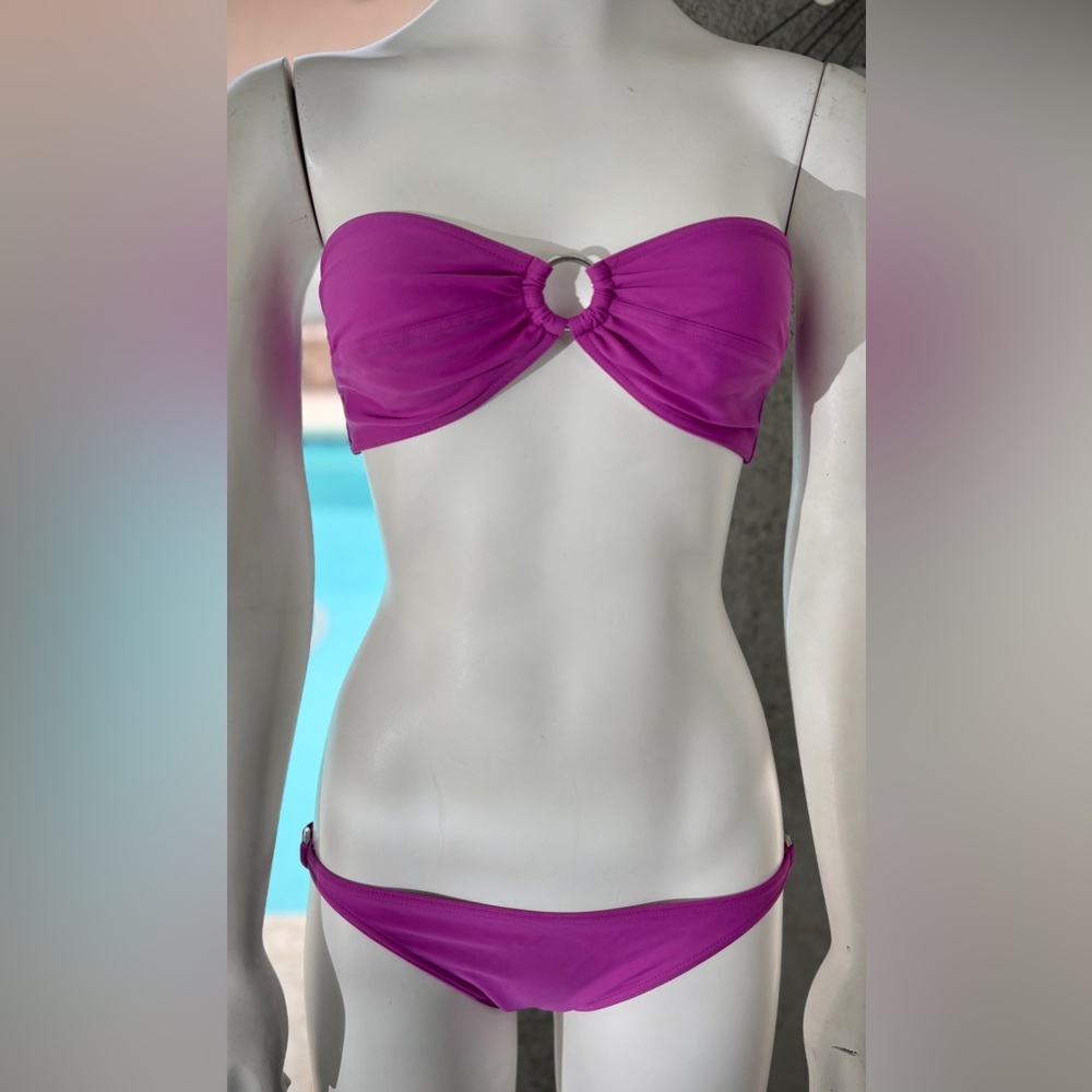 Tomas Maier Violet Silver Ring Bandeau Top Bikini and Bottoms, New w/ Tags, Sz M